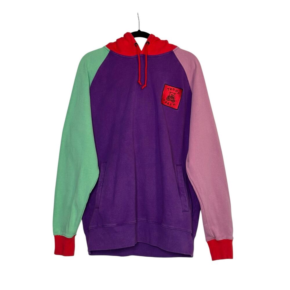Teddy Fresh Colorful Colorblock Hoodie Sweatshirt size Large